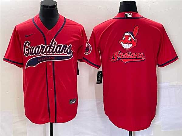 Mens Cleveland Guardians Red Team Big Logo With Patch Cool Base Stitched Baseball Jersey->cleveland indians->MLB Jersey